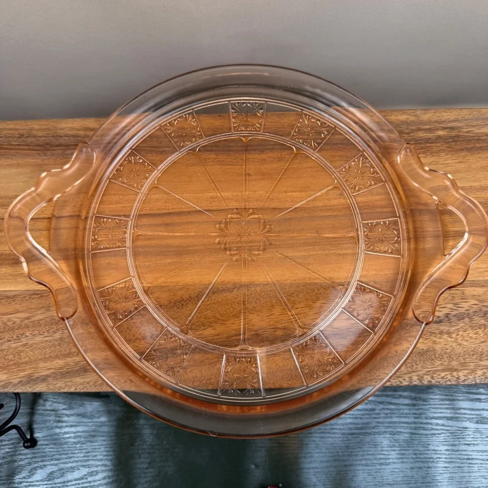 Jeannette Glass Pink Depression Glass Doric Pattern Round Serving Tray 12 inch